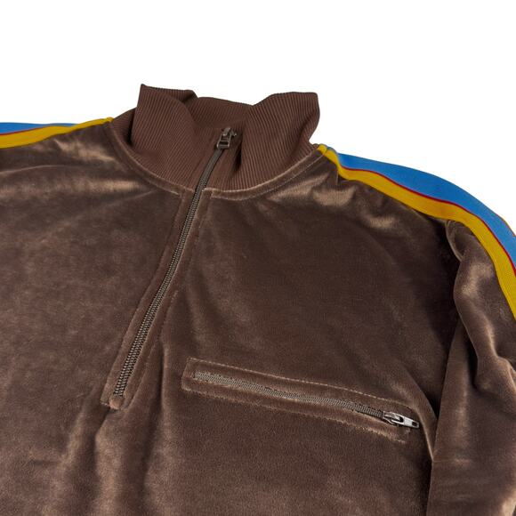 Men’s Y2K Vintage Old Navy Brown Velour 1/4 Zip Track Jacket Size M Arm Stripe - Picture 2 of 5